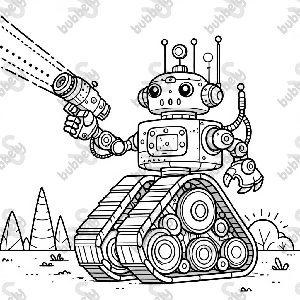 einen roboter mit kettenrädern und einem greifarm und einem laser-arm