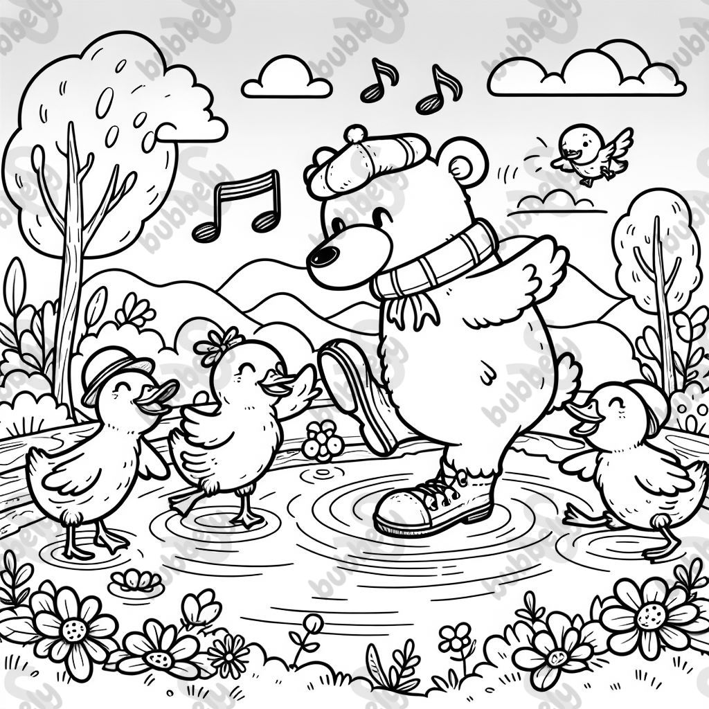 ducks dancing around a bear