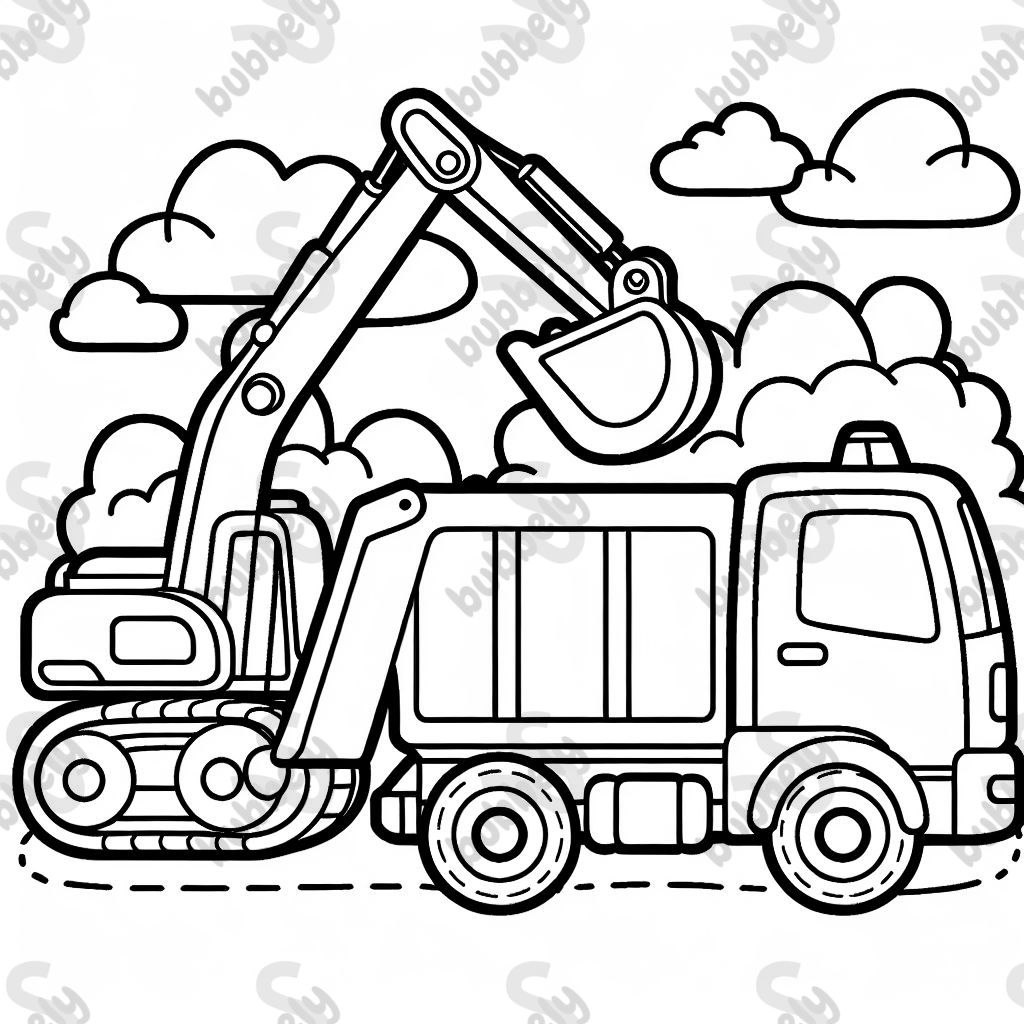 Excavator and garbage truck Excavator and garbage truck