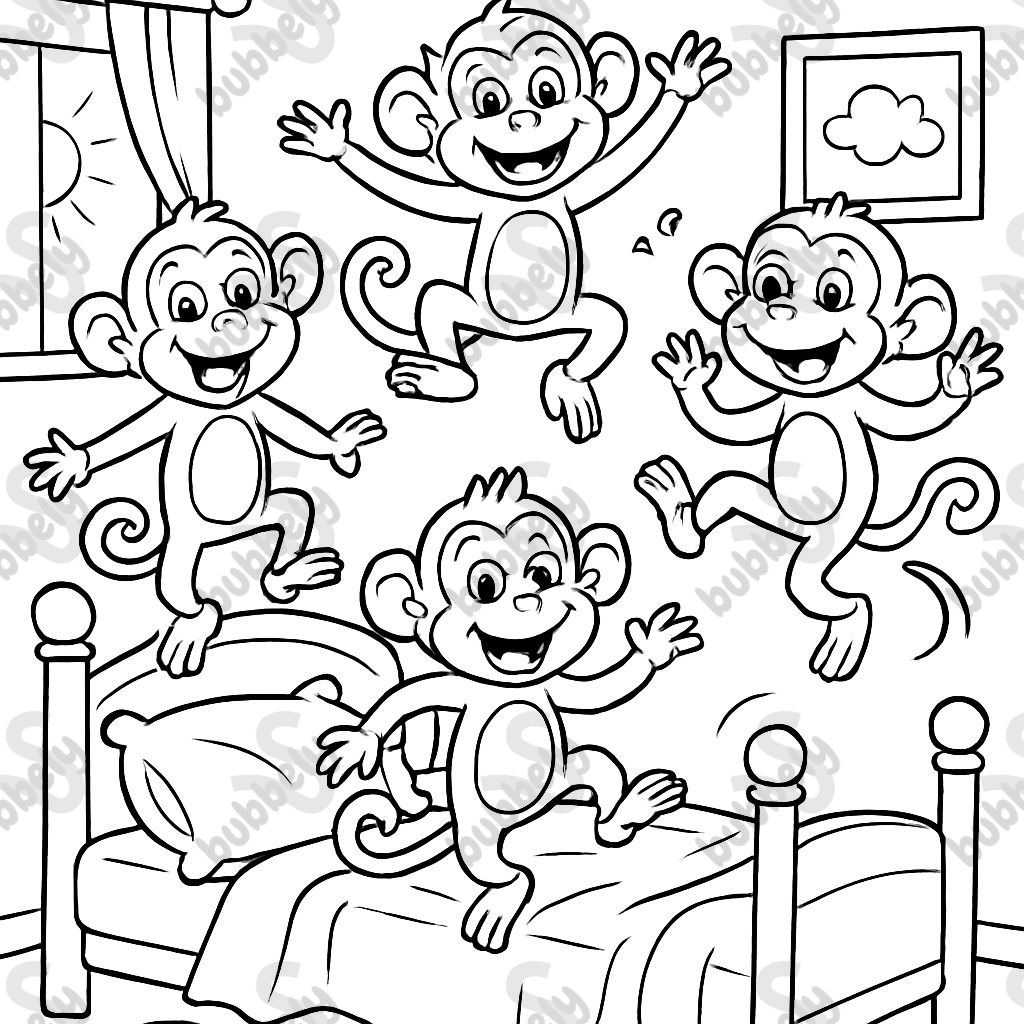 cinq petits singes sautant sur le lit