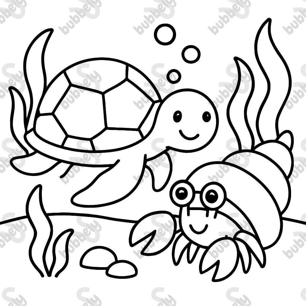 a sea turtle and a hermit crab