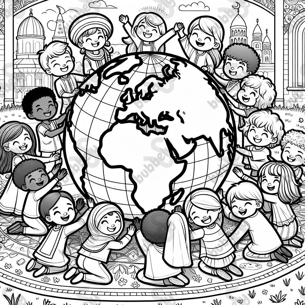 Das weltglobus mit 9 Kindern