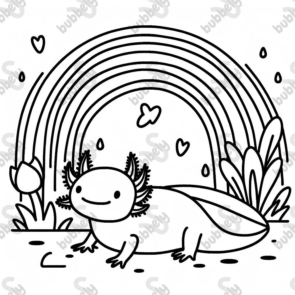 An axolotl and rainbow 