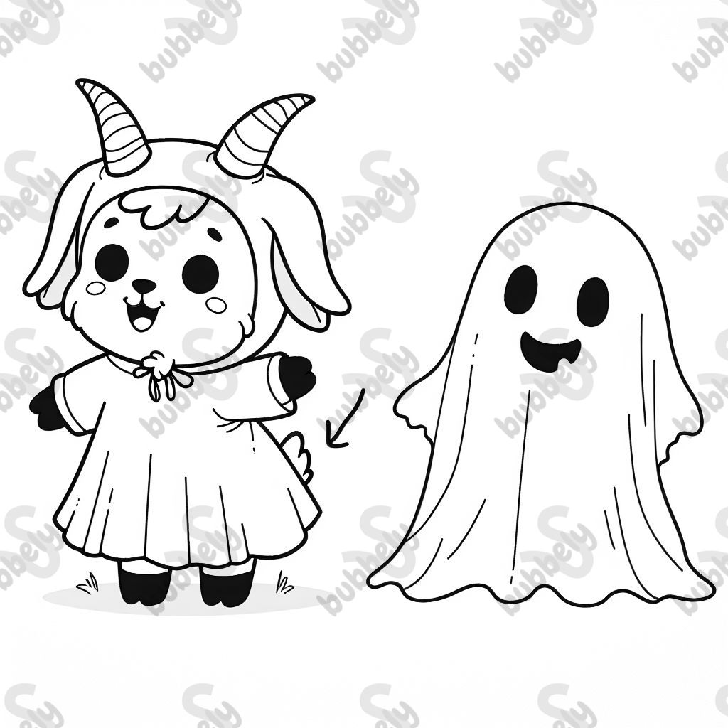 A goat dressed as a ghost.