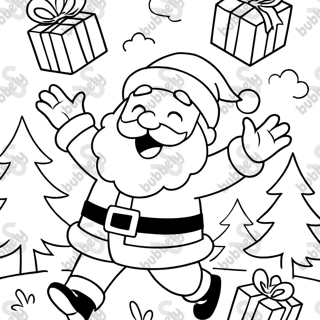 Weihnachtsmann jubelt mit Geschenken wirft