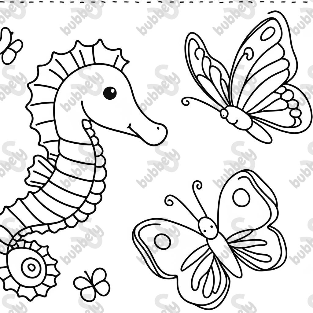 Seepferdchen und Schmetterling