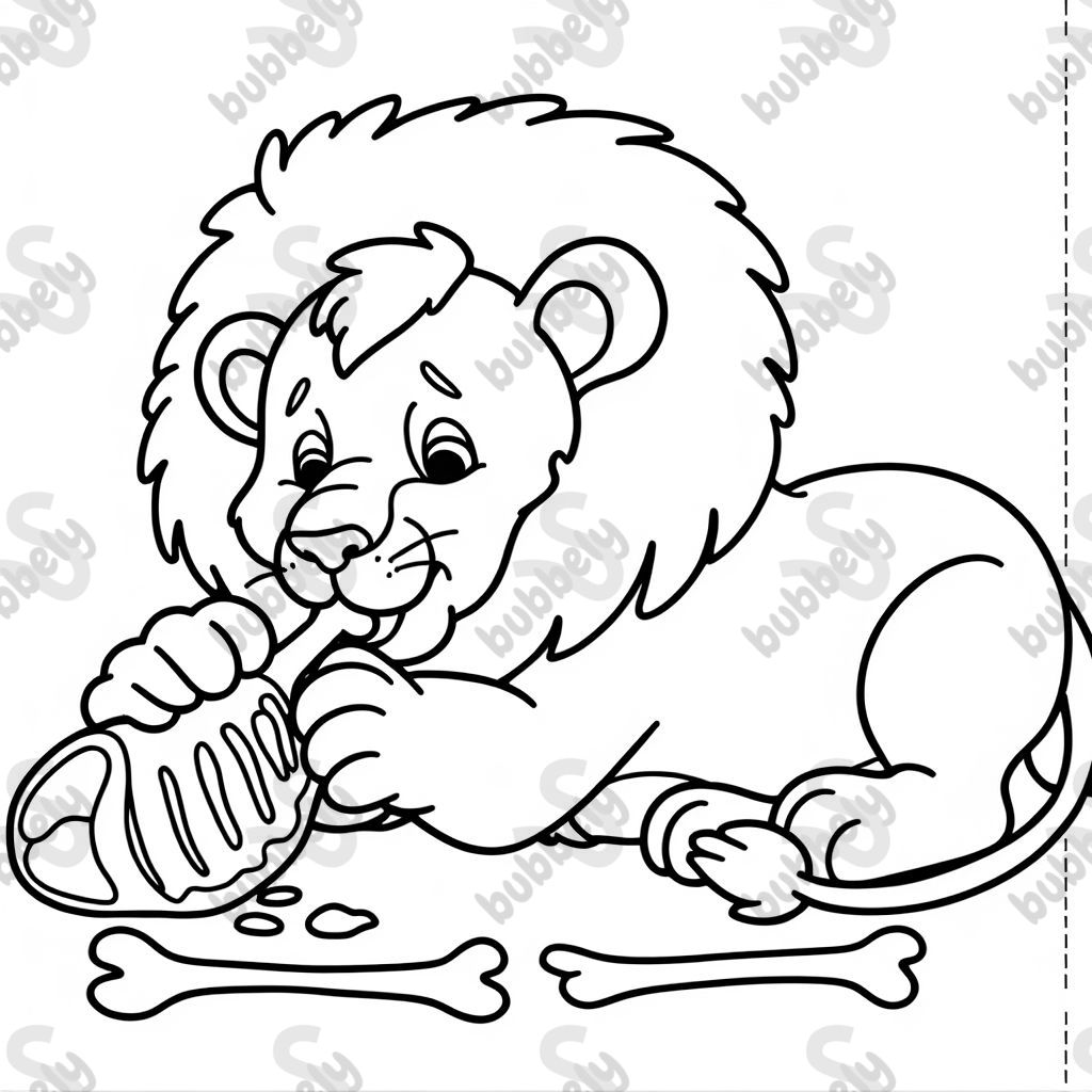 A lion eating meat