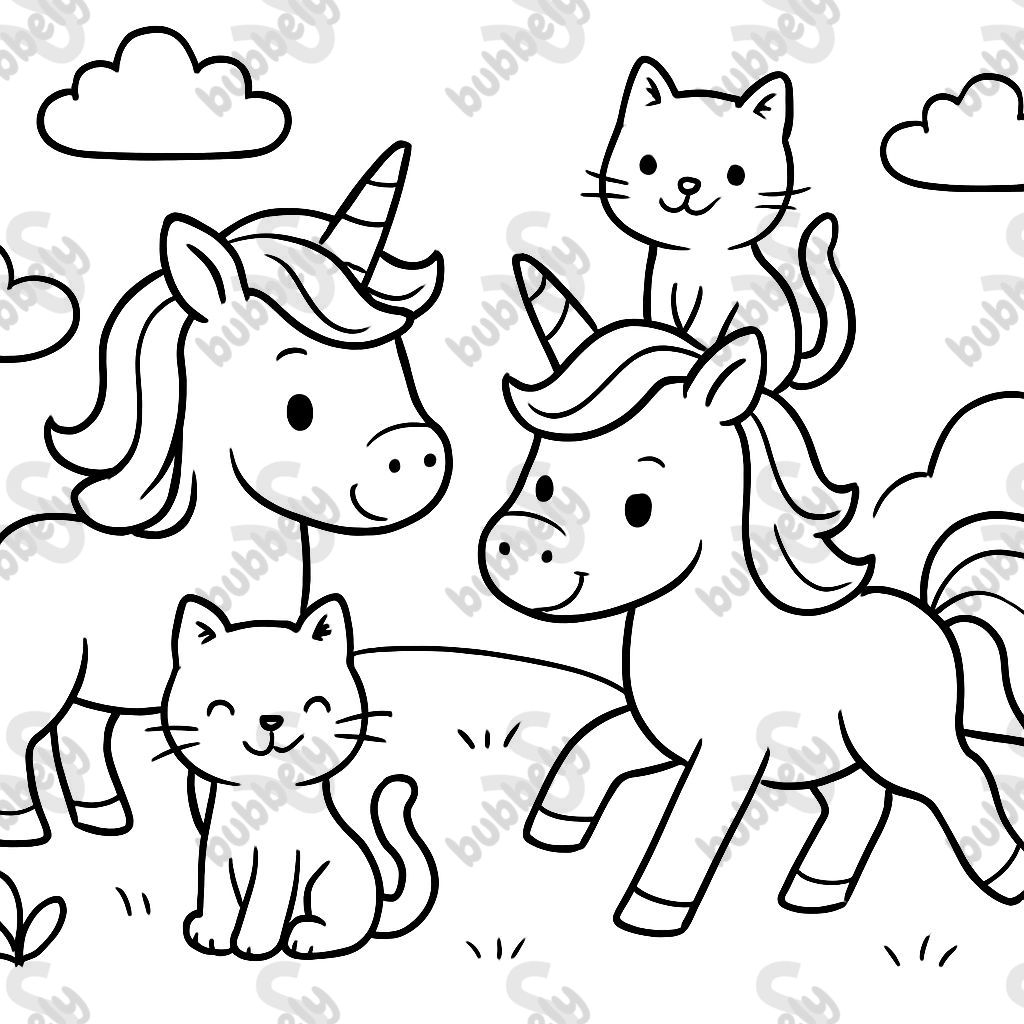 2 unicorns and 2 cats