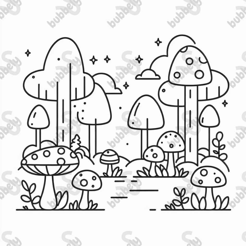 a forest with mushrooms