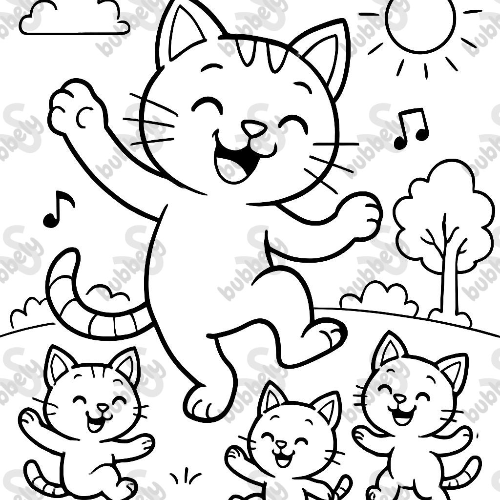 Dancing cat with babies