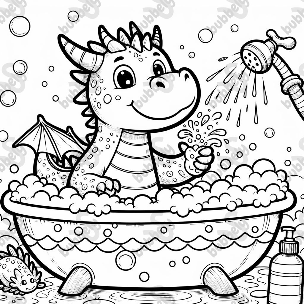 a dragon taking a bath