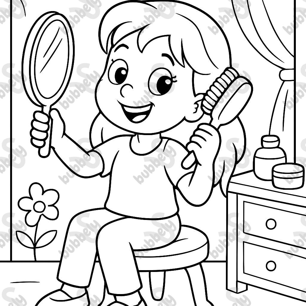 Fille qui se coiffe avec un miroir. Fille qui se coiffe avec un miroir.