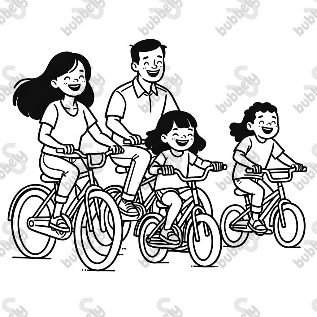 A mom, dad, son, and daughter riding bikes.