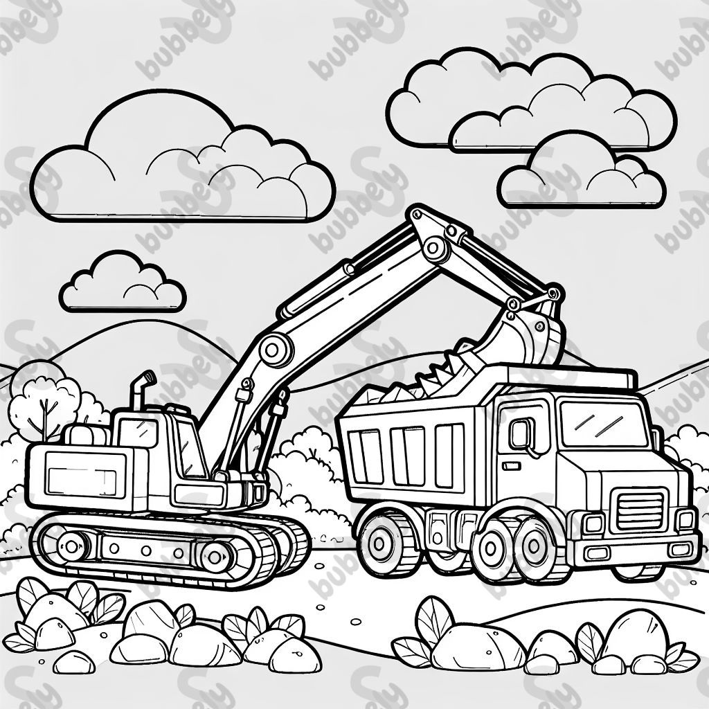 An excavator loading a dump truck 