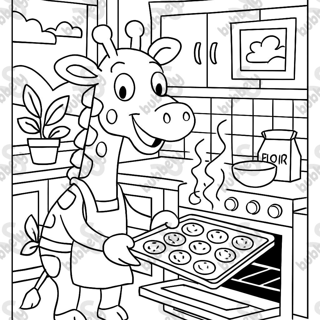 Une girafe en train de cuire des biscuits Une girafe en train de cuire des biscuits