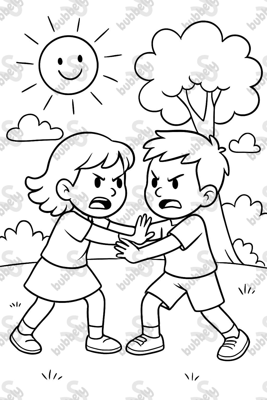 angry children pushing each other