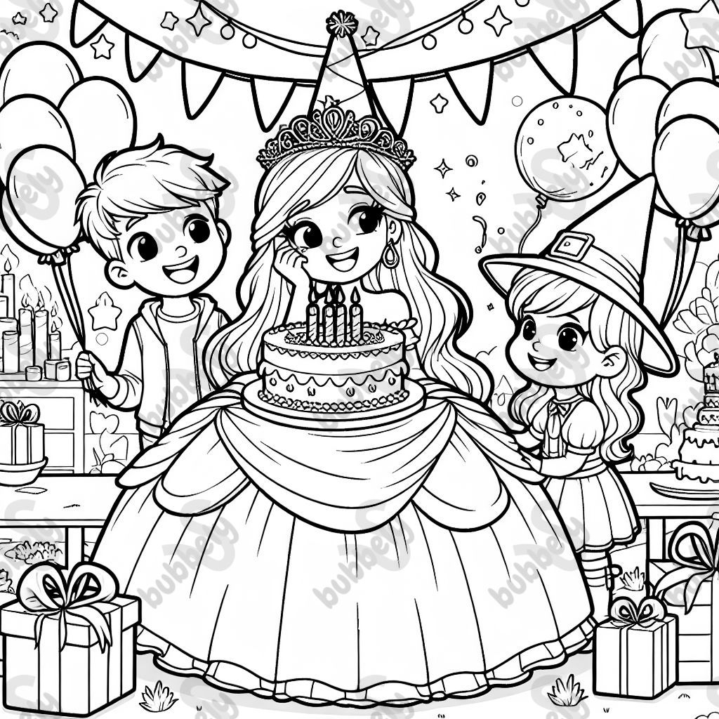 eine prinzessin und eine hexe feiern geburtstag ein junge besucht sie