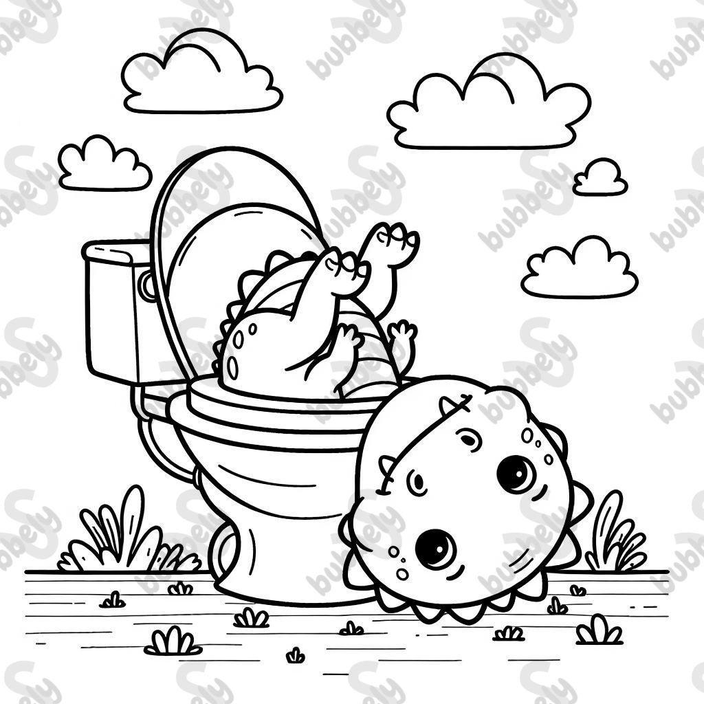 upside dinosaur in a toilet