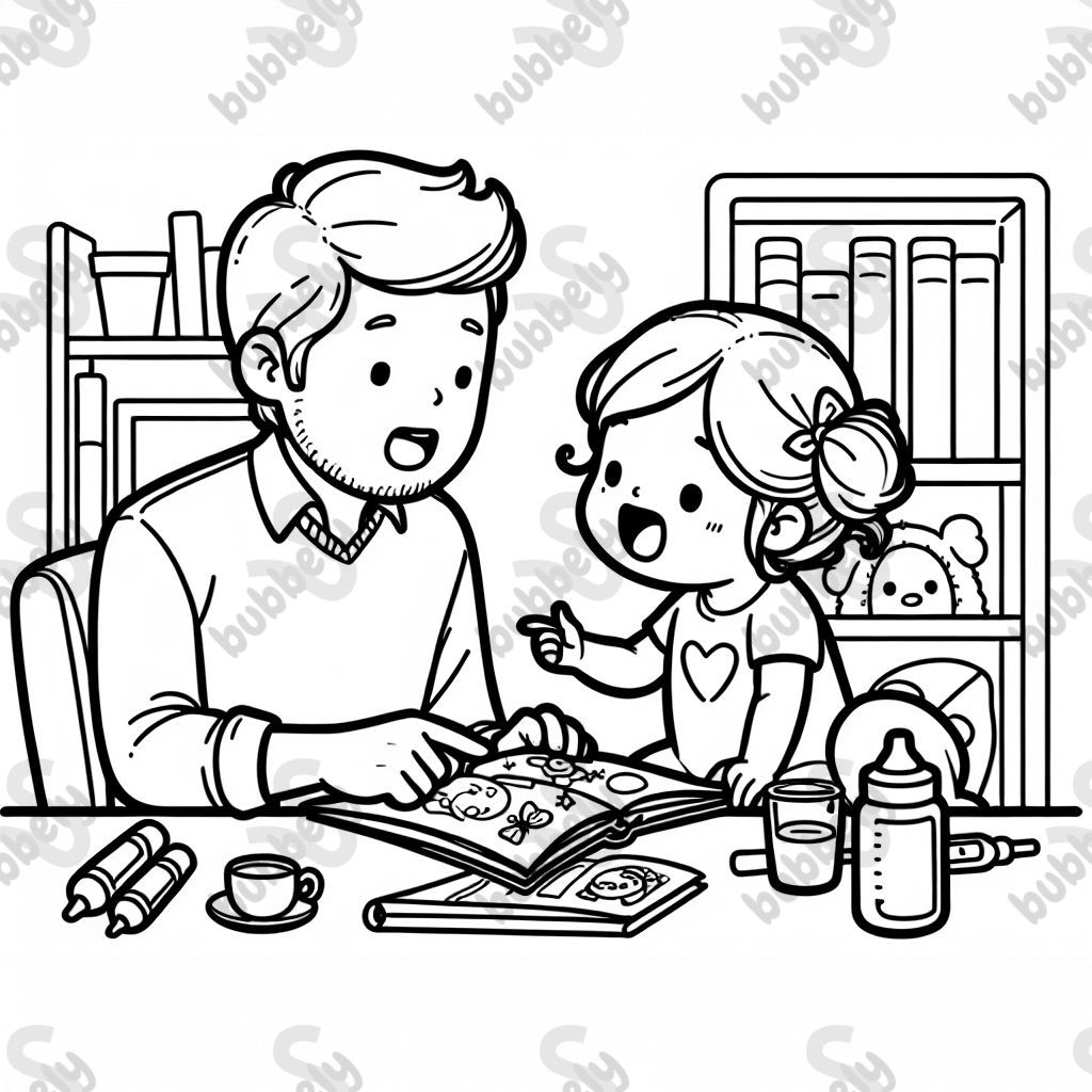 Father reads to daughter