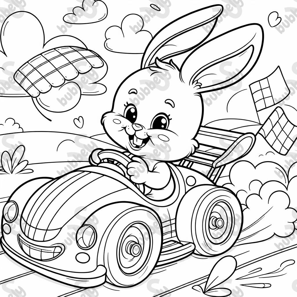 Bunny rabbit driving a race car