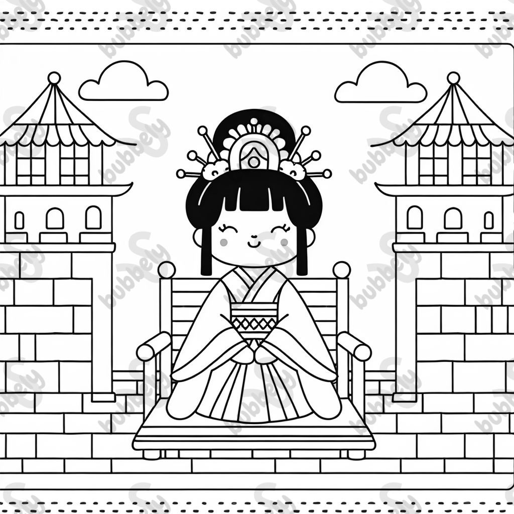 Japanese princess sitting inside castle