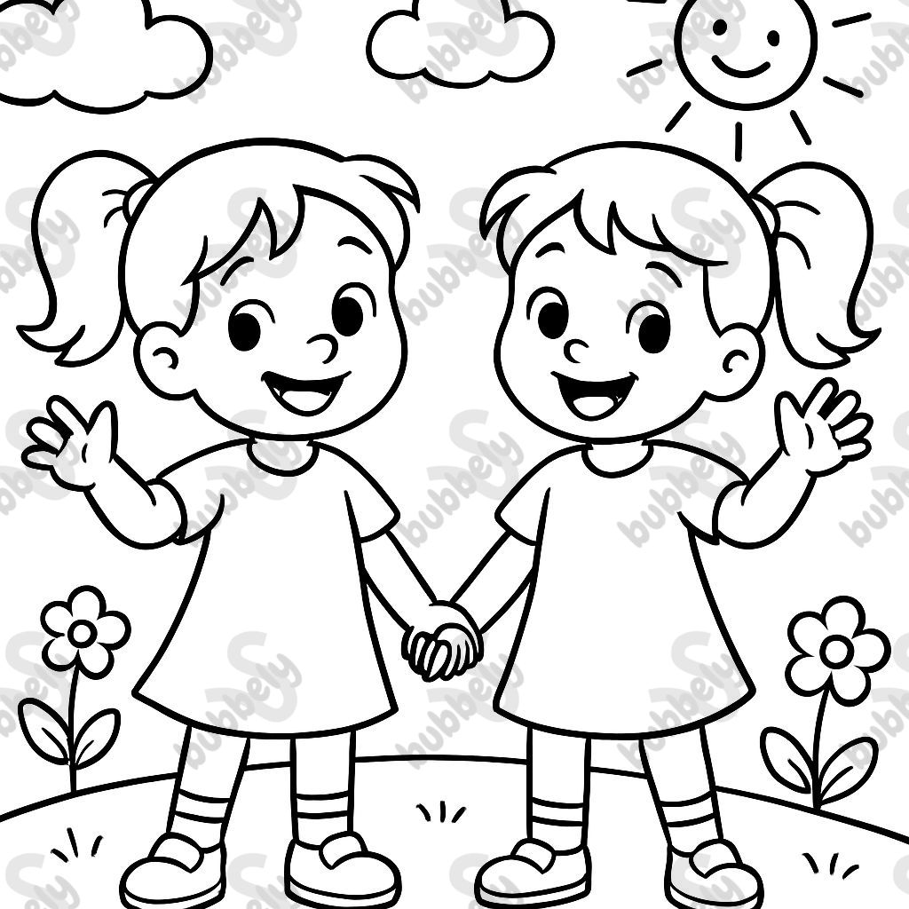 Twin girls to color for preschool