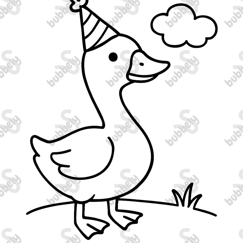 A goose with a birthday hat