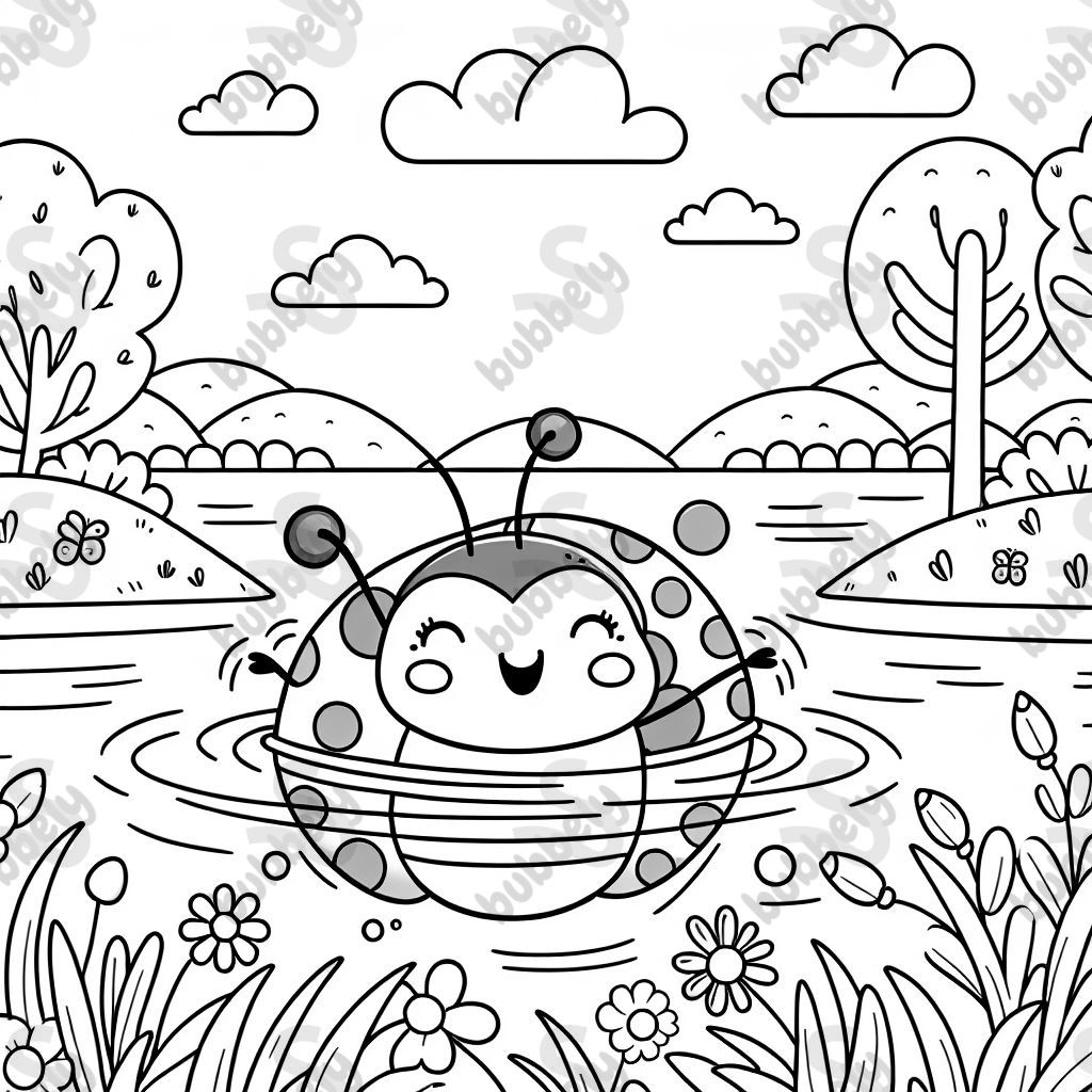 a ladybug swimming in a lake
