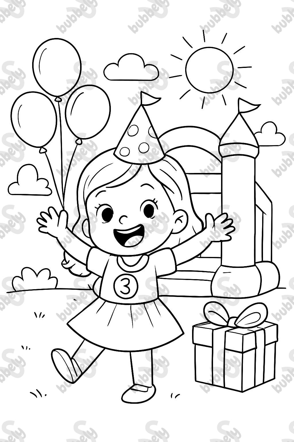 Fiesta de cumpleaños de una niña de 3 años en verano con una casa de saltar. Fiesta de cumpleaños de una niña de 3 años en verano con una casa de saltar.