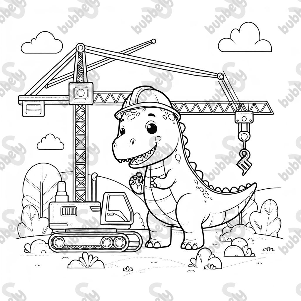 einen realistischen Dino, der einen Baustellenkran fernsteuert