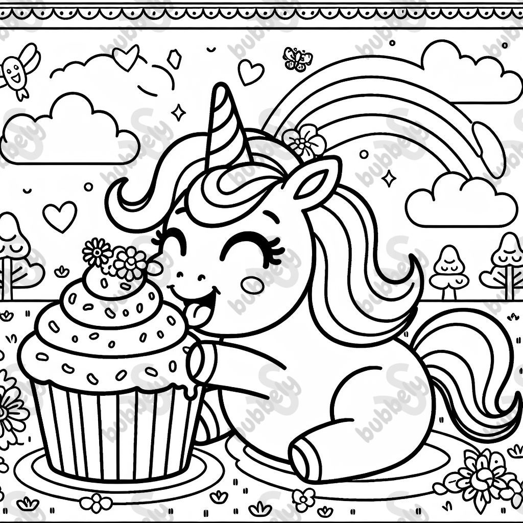 A unicorn eating a cupcake
