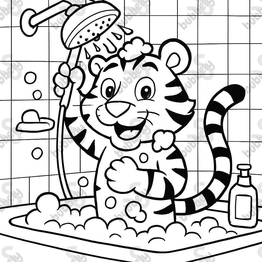 Tiger taking a shower