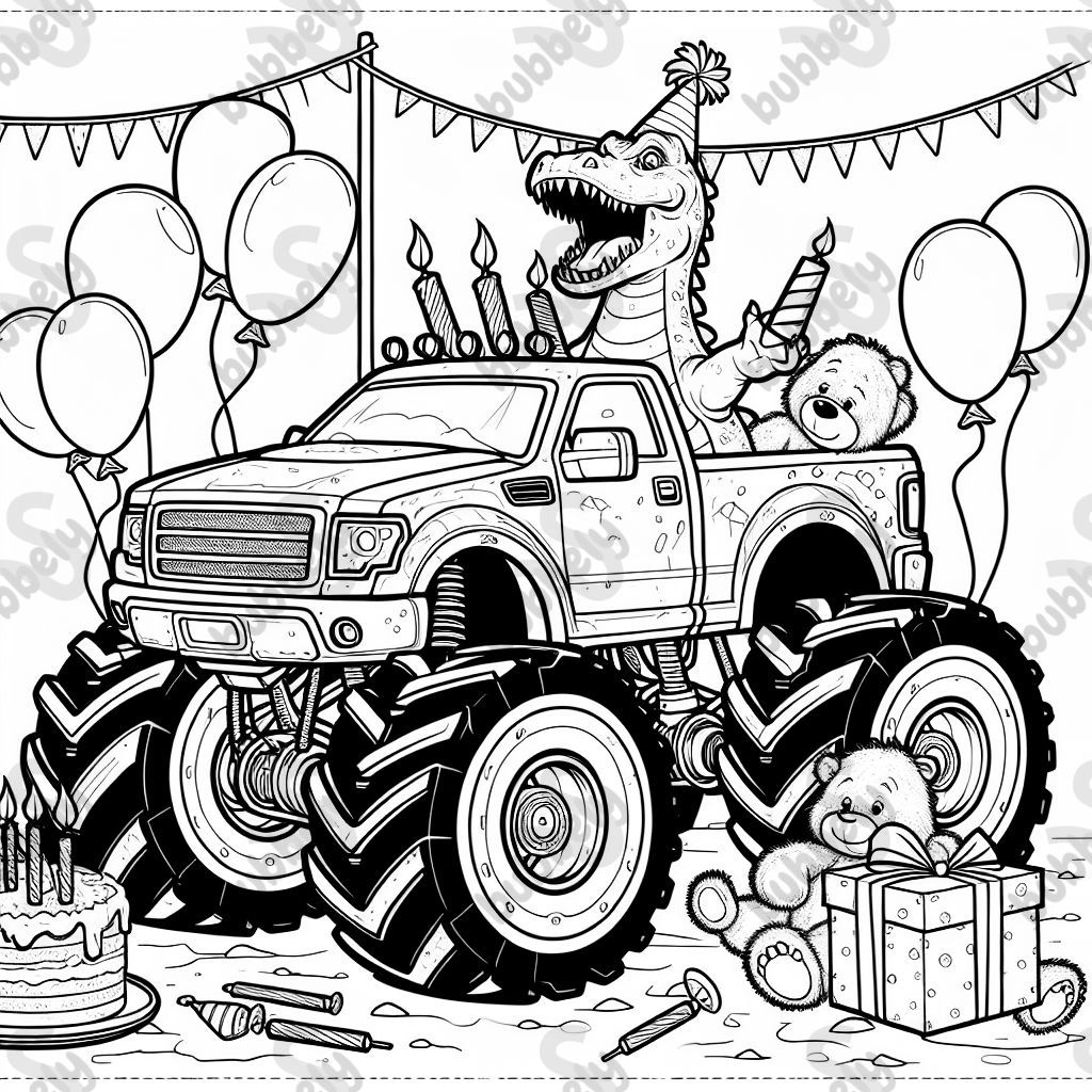 Dinosaur monster truck birthday