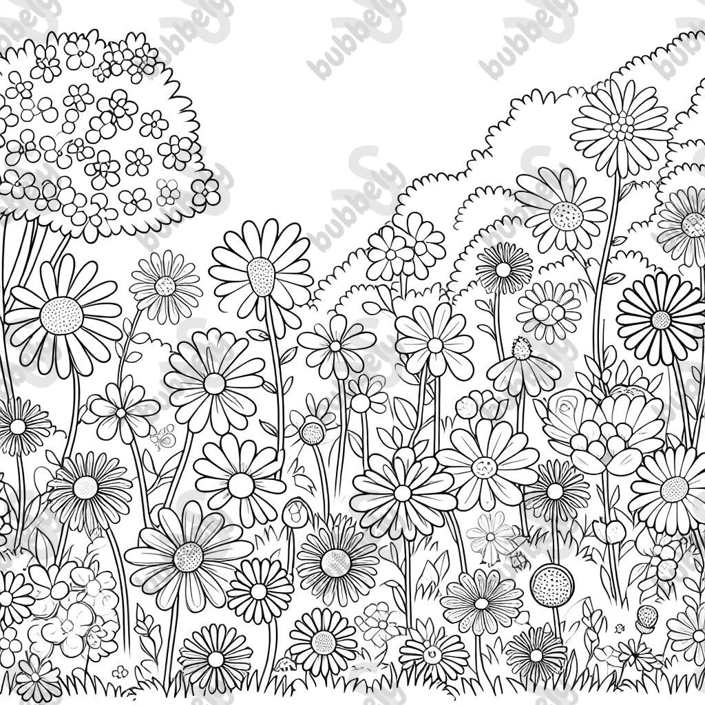 a colorful flower meadow with many large flowers