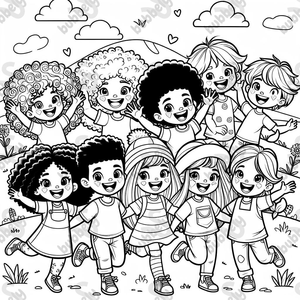 Group of children with different types of curly hair.