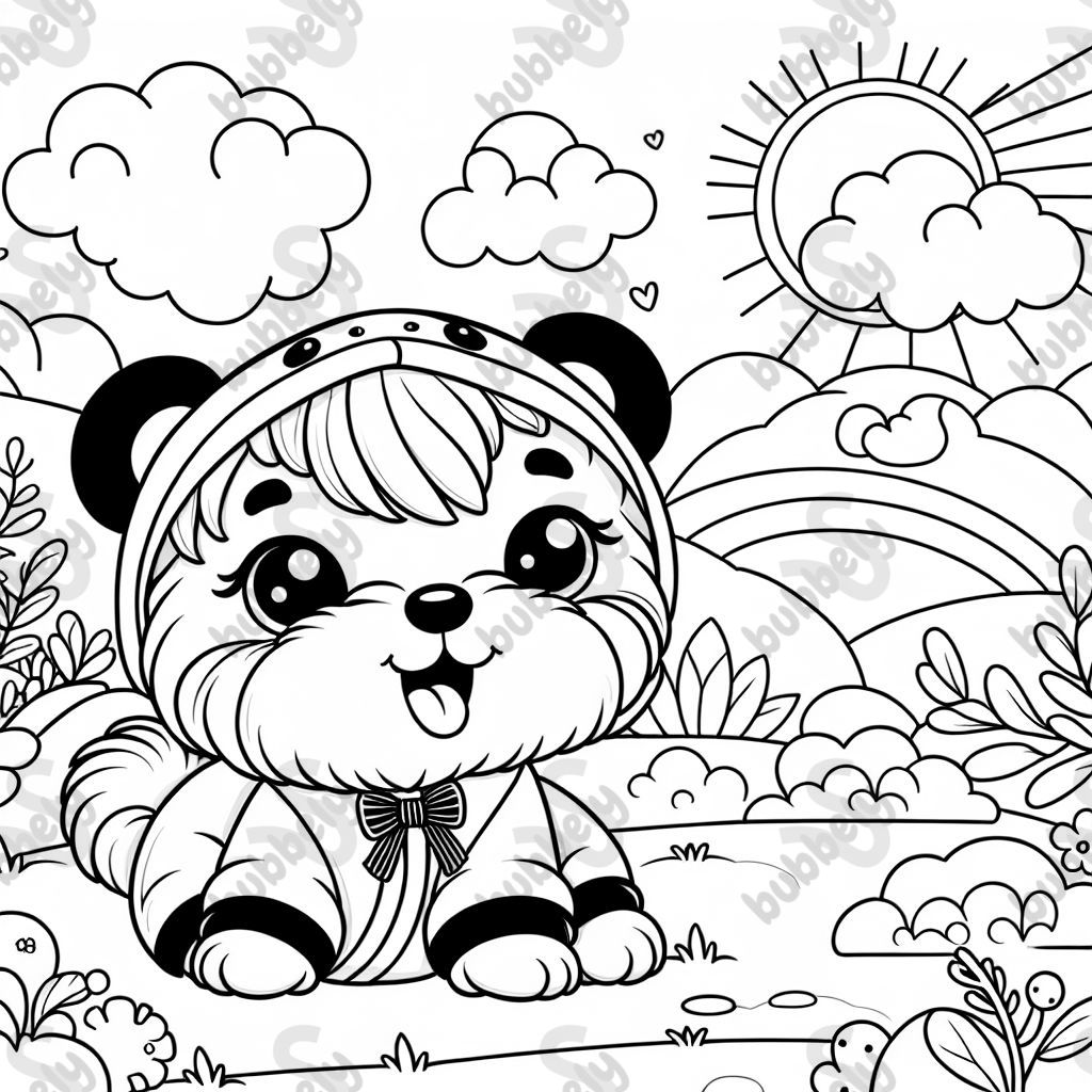 a Maltese dressed like a panda