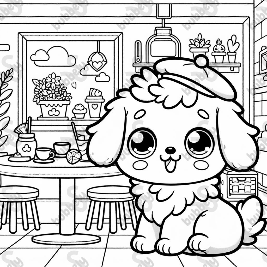 A cute puppy at a café