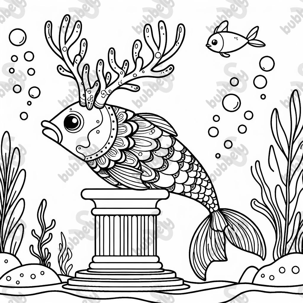 Un poisson avec des bois sur un piédestal Un poisson avec des bois sur un piédestal