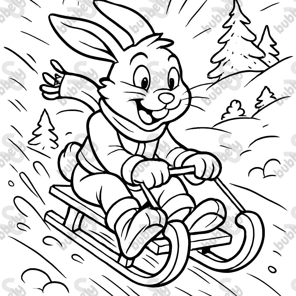 lièvre dans la neige avec un traîneau