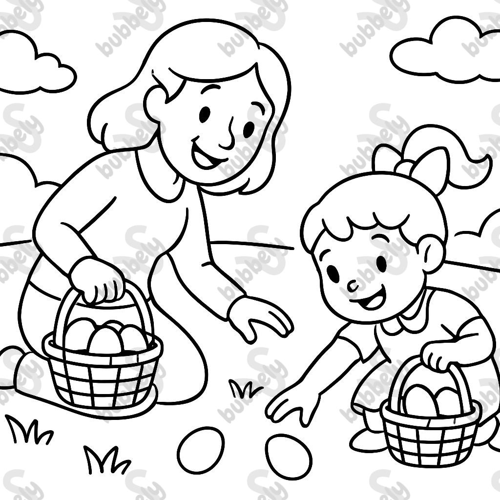 Maman et fille cherchent des œufs de Pâques