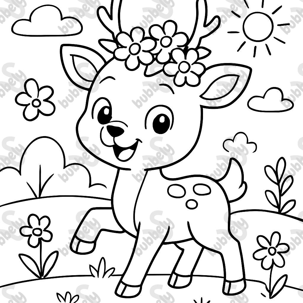 a deer with flowers on its head