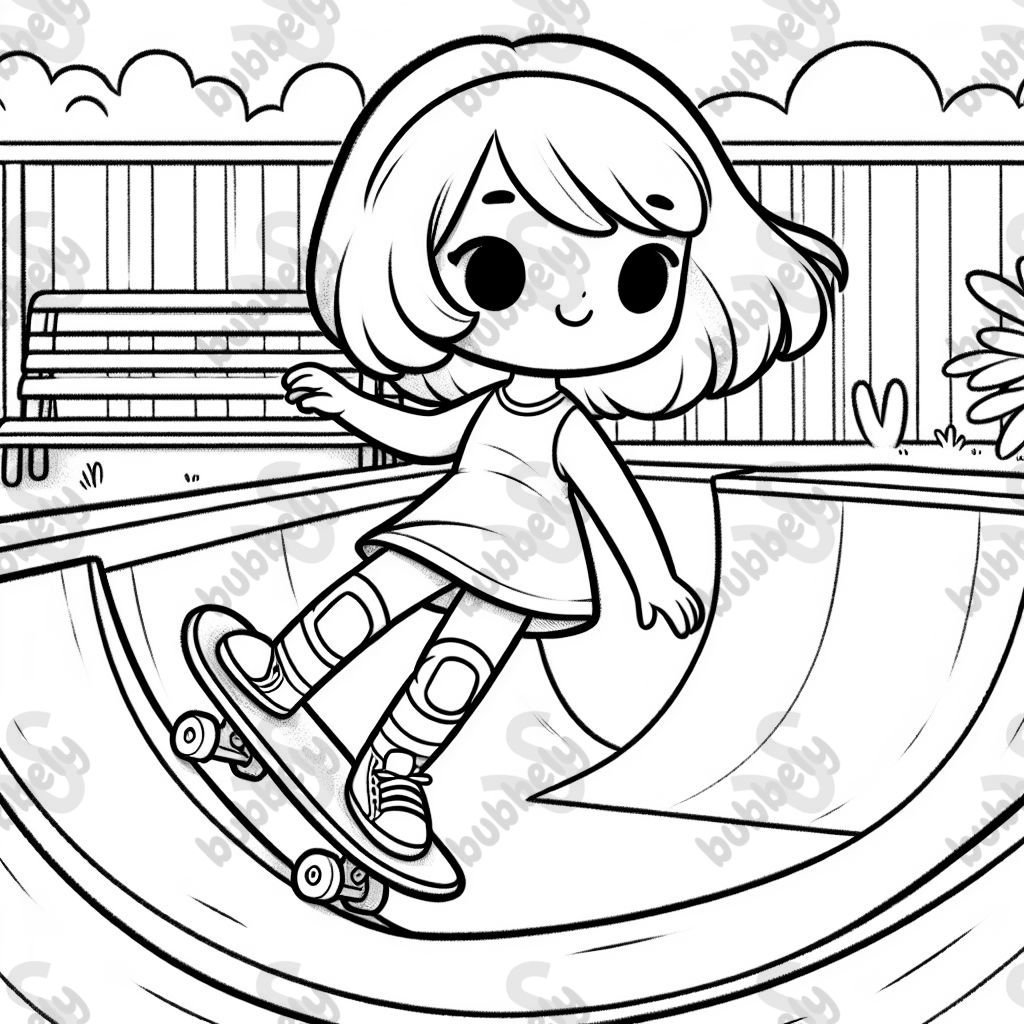 Mädchen mit Bob Haarschnitt am Skateboard fahren in einer halfpip