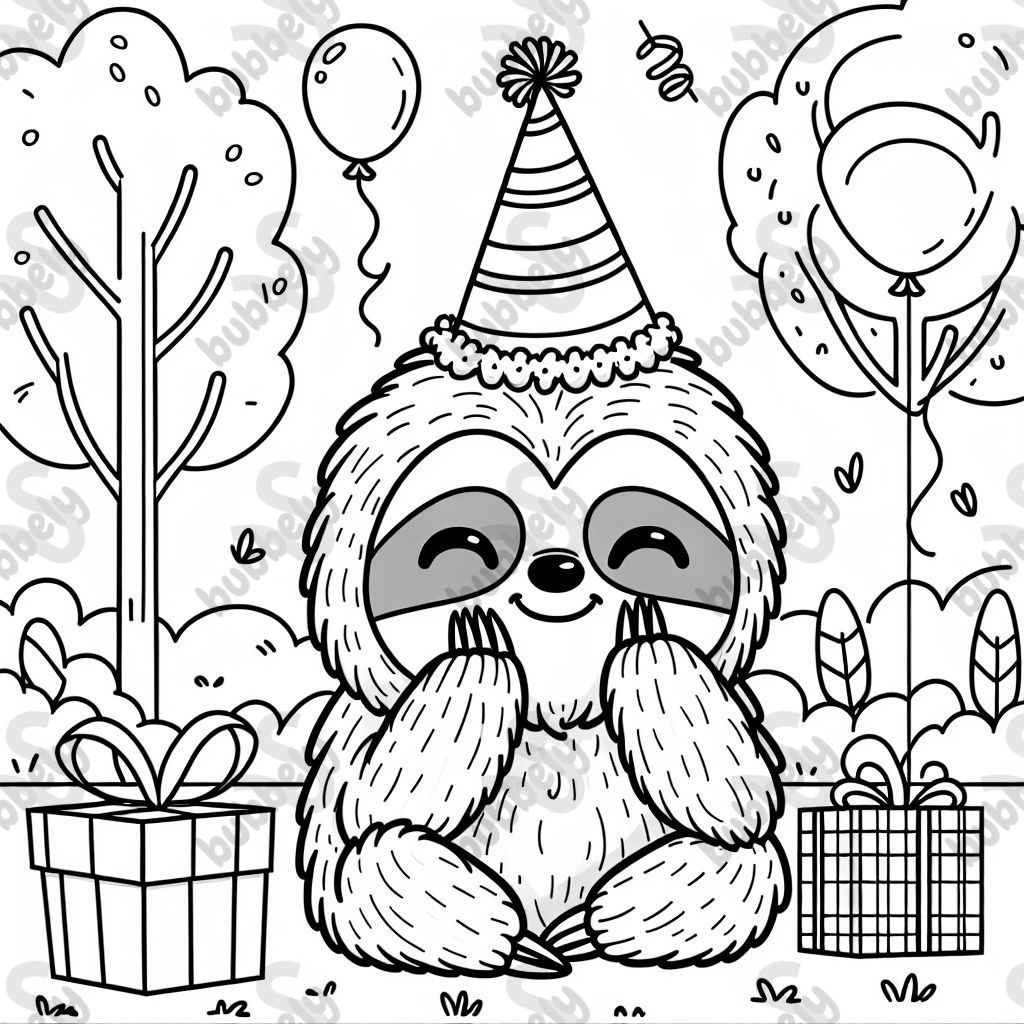 Sloth in birthday hat celebrating Sloth in birthday hat celebrating