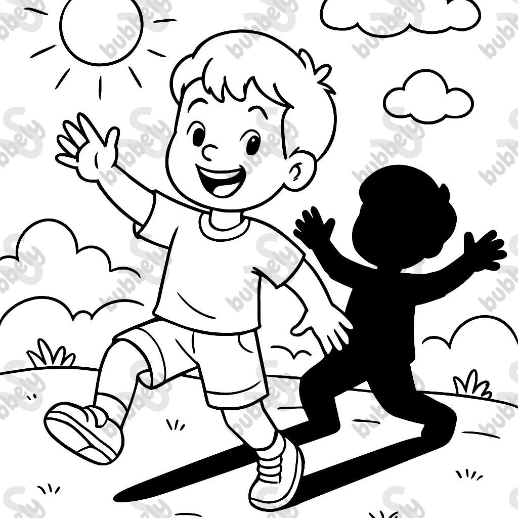 a child with a large shadow that can be colored in a child with a large shadow that can be colored in