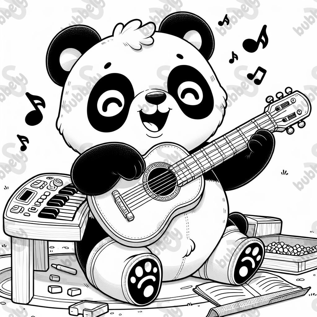 Panda playing keyboard guitar