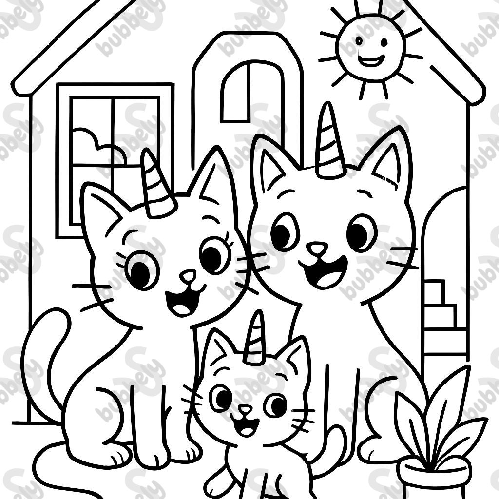 uni-kitty family in a house