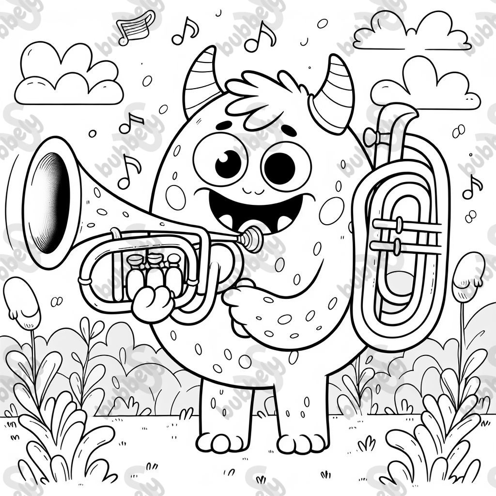 ein monster spielt horn und posaune