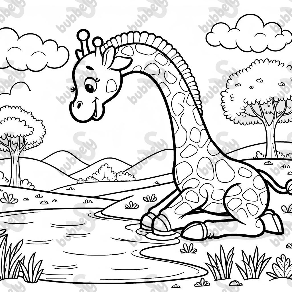 a giraffe enjoying a lake