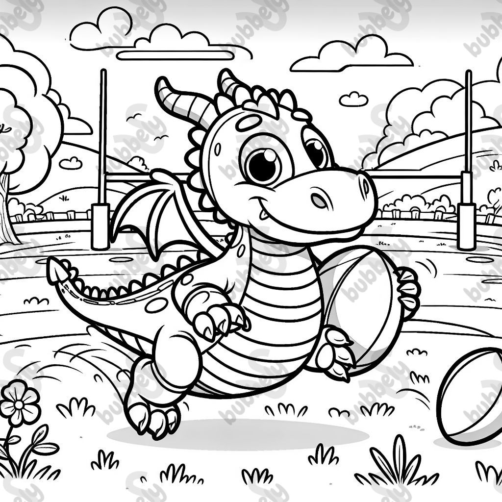 A dragon playing rugby