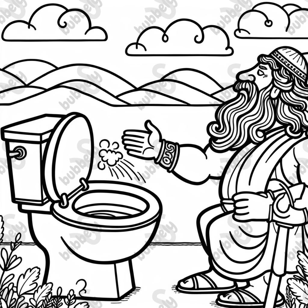 Zeus flushing a toilet